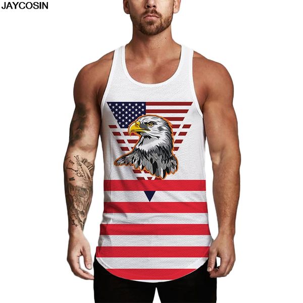 

klv tank summer men' sleeveless independence day printing mesh breathable bodybuilding sport vest diy female 9627, White;black