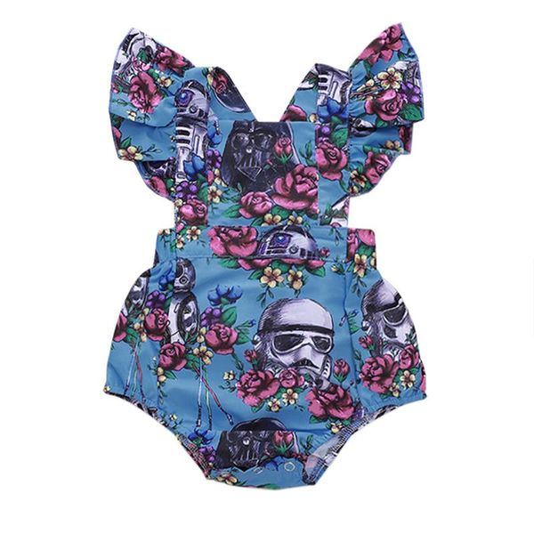 

Summer Newborn Girl Boy Body Clothes Baby Romper For Toddler Onesies Robot Elastic Floral Print Flying Sleeves for Kid Costume