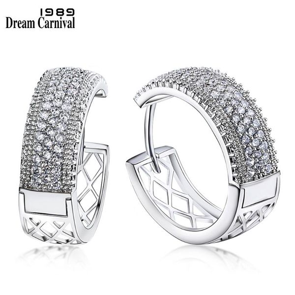 

dreamcarnival 1989 new arrivals big hoop earrings for women rhodium color half white cubic zirconia brinco argola moda se24114, Golden;silver