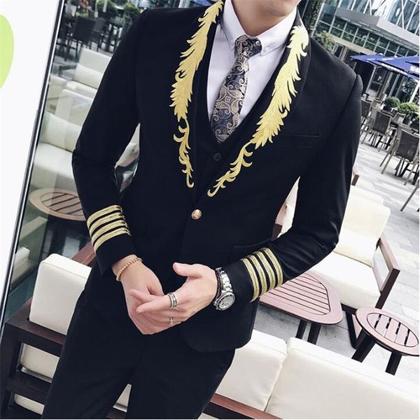 

mens blazer jacket banquet weddings elegant slim embroidered jackets blazers new long sleeve mens business casual suits a5248, White;black