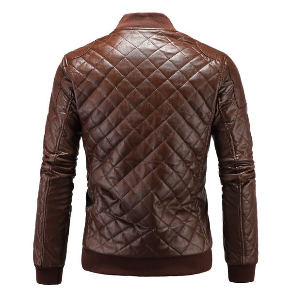 

new style casual locomotive men's leather coat thick stand collar rhombus leather coat py1211, Black
