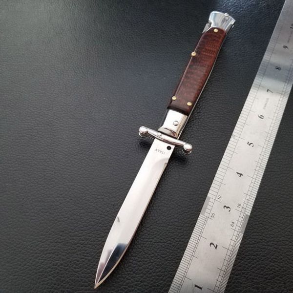 

BM high quality 9 inch snake grain wood Italian style folding knife EDC pocket double action MT Automatic knife Tactical Auto survival knife