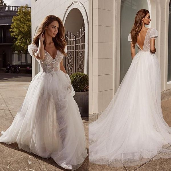 

pallas couture свадебные платья v шеи capped рукава кружева аппликации бисер свадебные платья платье 2020 backless поезд стреловидности лини, White