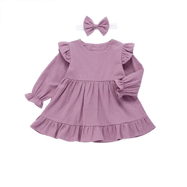

baby girl toddler costume set winter kids baby girls frill solid princess cute dress+headband outfits set ropa recien nacido, White