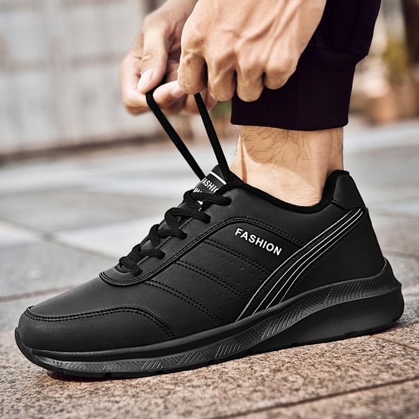 

auronet new keep warm mens sneakers winter autumn casual walking student outdoor trend shoes zapatos de cuero para hombre, Black