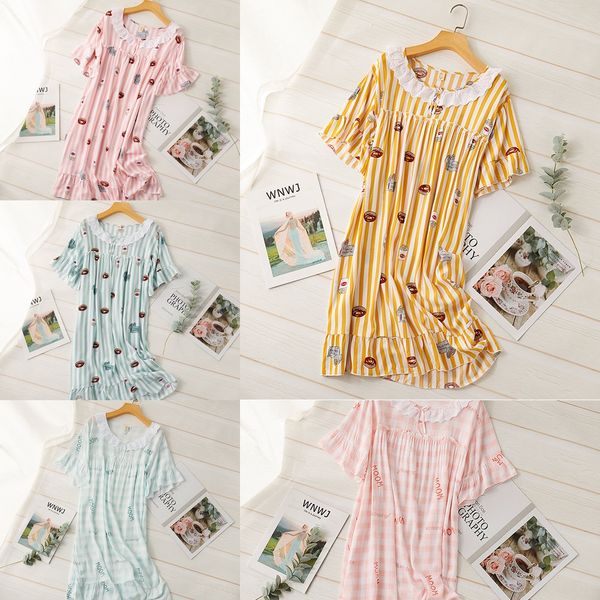 

summer home pajamas pajamas 2020 small fresh girl sweet cute loose comfortable large size silk home nightdress, Blue;red