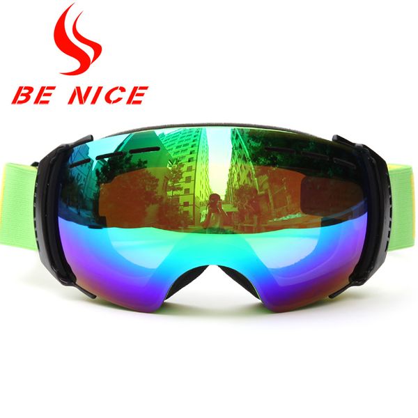 

benice brand new ski goggles double lens anti-fog big size spherical professional ski glasses women men multicolor snow goggles