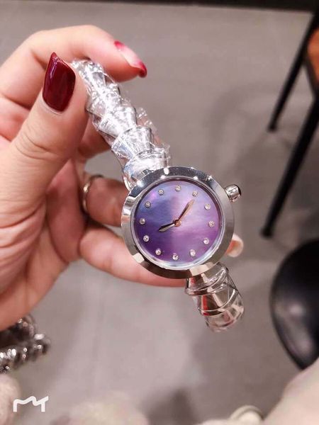 

33mm mother of pearl purple dial diamond hour marker womens watches silver stainless steel bracelet quartz battery ladies watch, Slivery;brown