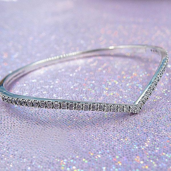 

2019 new игристые wishbone браслет 925 серебряный браслет первоначально коробка для pandora cz алмазный женщины девушки наборы браслет, Black