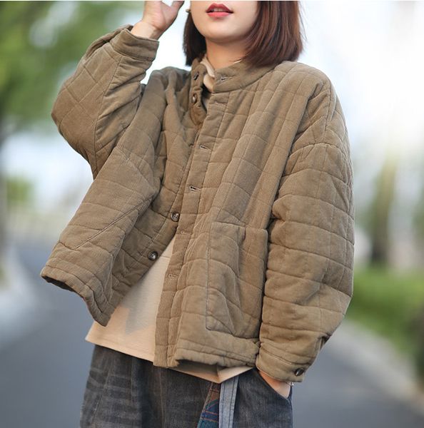 

casual women corduory jacket winter 2019 warm cotton-padded coat long sleeve single breasted pockets fashion loose women jacket, Black;white