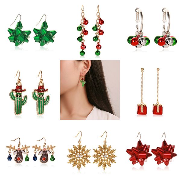 

2019 new fashion simple europe and america christmas snowflake ribbon earrings cartoon bell tassel earrings elk bell cute earrin party gifts, Silver