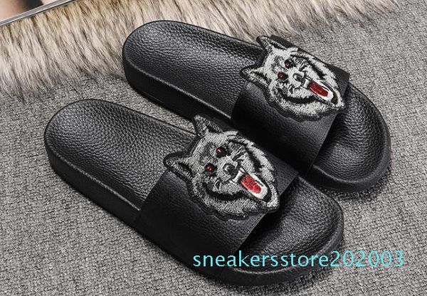 

r shoes luxury slide summer fashion wide flat slippery sandals slipper flip flop size 35-45 flower box s03, Black