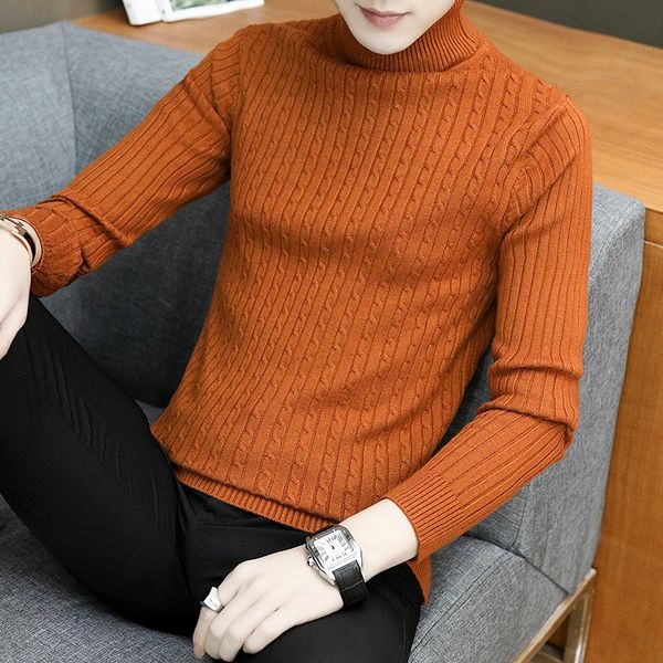 

turtleneck sweater men autumn winter fashion solid knitted sweaters casual slim pullover hombres, White;black