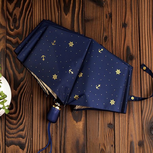 

quality automatic folding rain umbrella women anti-uv protection sunscreen windproof ultra-light small fresh ship anchor parasol