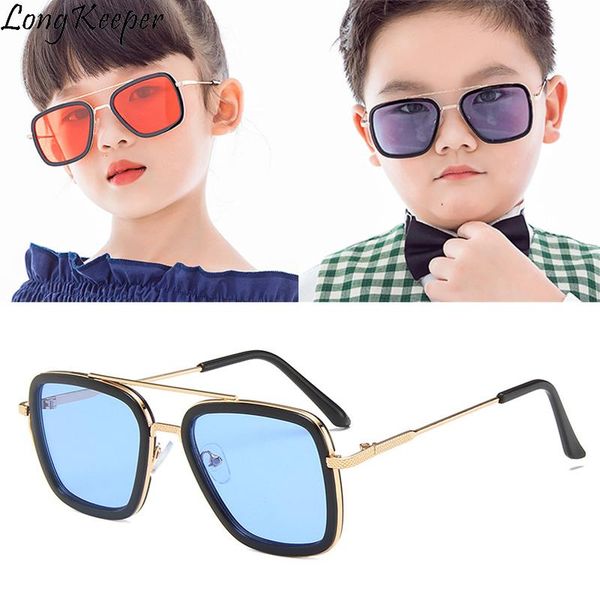 

2020 children avengers tony stark sunglasses kids child metal square iron man sun glasses girls boys steampunk eyeglasses shades waokl, Blue