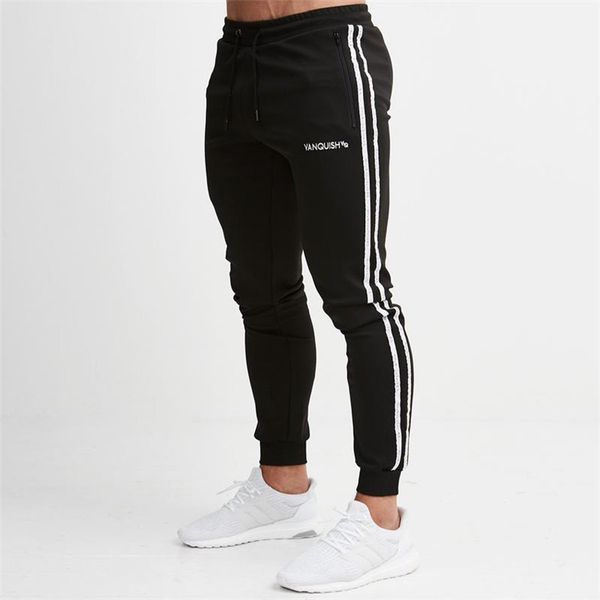

2019 new casual pants men's sports fitness pants running training casual basketball solid color welt, Black