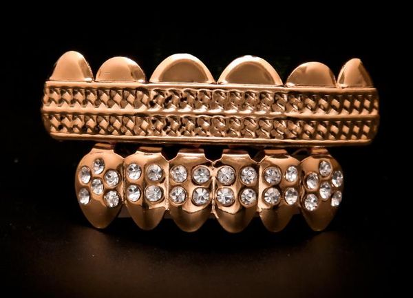 

the latest blockbuster fashion,hiphopteethgrills beautiful and attractive rose gold hip hop accessories, gold bracket engraving texture, Silver