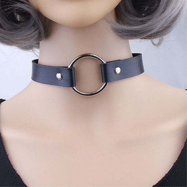 

2018 punk black leather necklace necklace women's circle trendy pink black 8nd310, Golden;silver