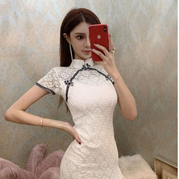 

2019summer lace qipao dress women cheongsam chinese traditional qipao dress gown asian bride wedding evening party embroidery, Red