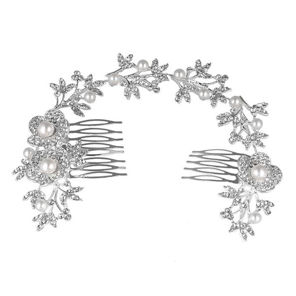 

wedding party 31x6cm hairpins beaded flower leaf headwear of bride crown diamond headwear for bride acting initiation graduation rs-152, Golden;silver