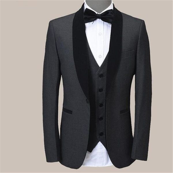 

men's suits & blazers groom tuxedos shawl lapel custom made wedding men groomsmen charcoal grey 3 pieces regular ( jacket+pants+vest+ti, White;black