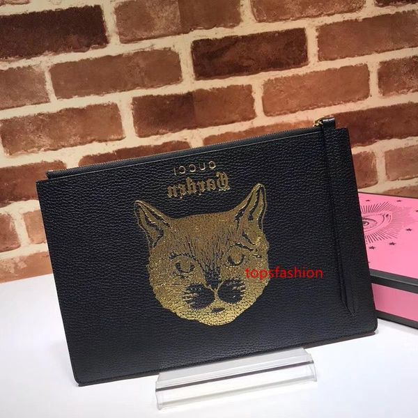 

design letter embossing cat head cluth cosmetic bag women genuine leather 516928 handbag