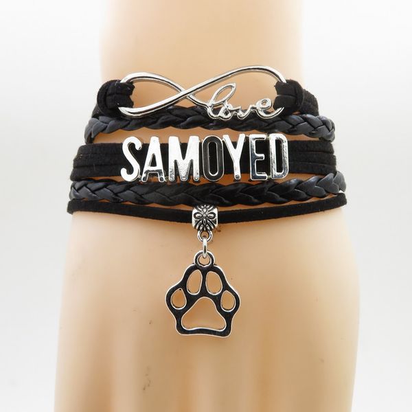 

бесконечность самоедская браслет подарок собаки pet paw charm самоедская мама браслеты blackleather браслеты для женщин и мужчин, Golden;silver