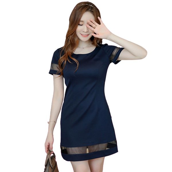 

fashion women mesh pachwork o-neck dress elegant summer dress, Black;gray