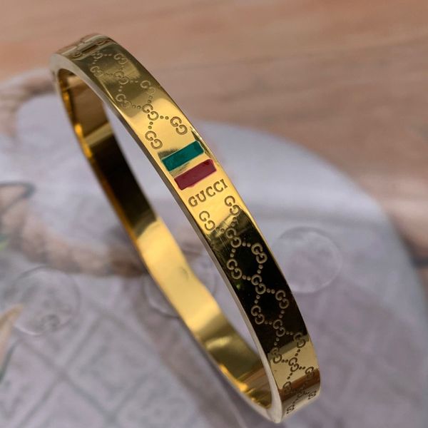 

factory price 316l titanium steel letter punk lovers women and man 19cm green bangle ing, Slivery;golden