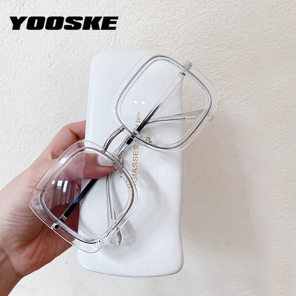 

yooske 2020 anti blue light glasses frame oversized square eyewear women's glasses vintage mental men transparent frames, Black