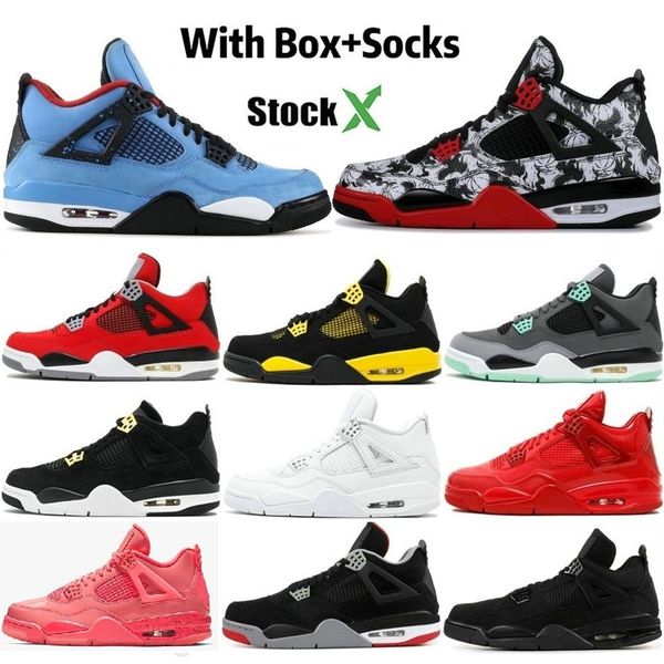 

with box stock x bred 4 basketball shoes men women thunder white cement bred royalty game royal 4s sports designer retro sneakers