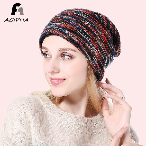 

new style winter warm knitted hats for women double layer thermal lined beanie cap women retro multicolor skullies hat type jy05, Blue;gray