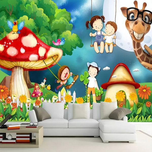 

new custom large mural 3d wallpaper fairy tale world mushroom girl children's bedroom mural tv back wall decor deep 5d embossed
