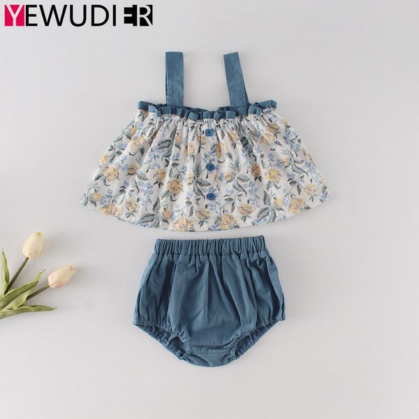

clothing sets fashion summer baby girl clothes infant kid sweet printed suspender dress solid short bloomer pant born outfits set 0-24m, White