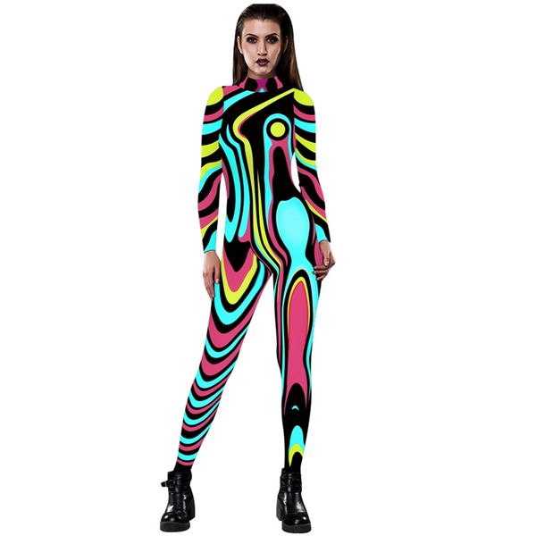 

new fashion skeleton jumpsuit long pants rompers one piece zipper women bodysuits long sleeve the hero comic print fitness playsuits, Black
