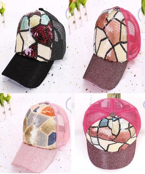 

kids patchwork sequins baseball hat 3 colors girl ponytail shiny messy bun snapback sun hat for children dhl, Yellow