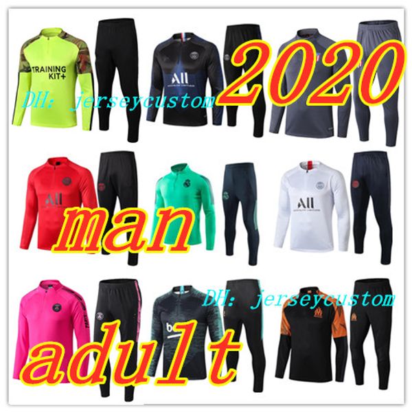 

1920 man football training tracksuit real madrid soccer training suit 2019 2020 mbappe survetement de foot chandal football jogging, Black