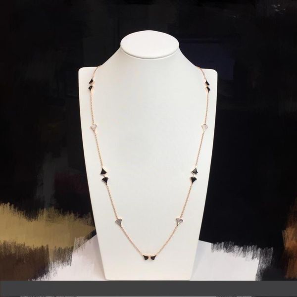 

fashion clover fan shaped black agate diamond gold sweater pendant necklace for woman fashion brand designer jewelry for women, Silver