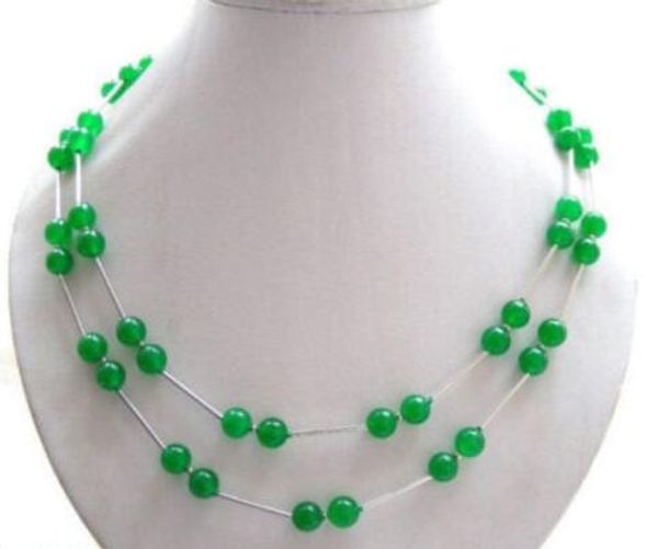 

8mm round green natural stone necklace 42inch, Silver