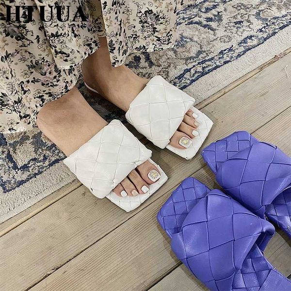 

htuua weave leather slippers women 2020 summer shoes flat slides outdoor casual open toe beach sandals sx3964, Black