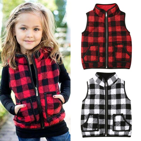 

1-6y toddler kids baby girl plaid vest outwear zipper coat waistcoat warm jacket autumn winter clothes, Blue
