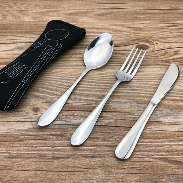 

Stainle teel cutlery et dinnerware et outdoor portable tableware et with cloth bag lunch tool qw9038