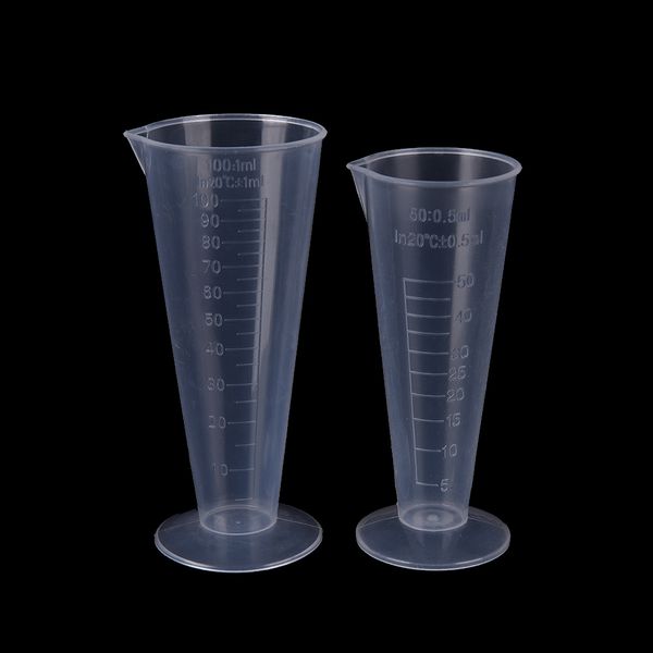 

50ml / 100ml transparent plastic cone measuring cup with scale graduated cylinders school laboratory kitchen measure accessories