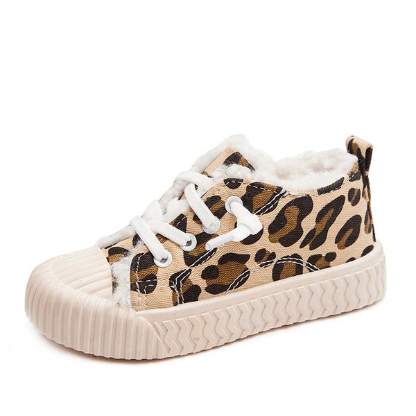 

2020 winter kids plus velvet boys girls warm non-slip canvas shoes joker leopard children's cookie bottom baby shoes