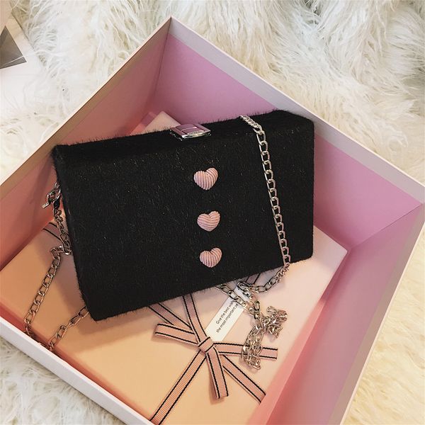 

plush box crossbody bag 2019 winter fashion new velvet women's designer handbag lock chain shoulder messenger bag