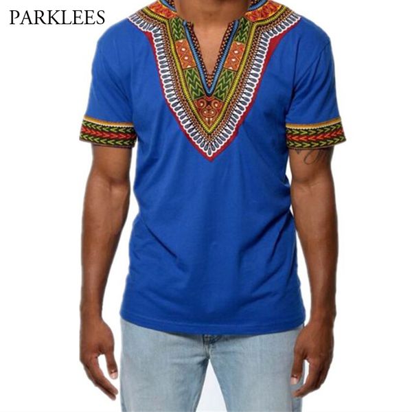 

blue dashiki t shirt men 2019 brand african 3d print slim fit mens t-shirts casual v neck short sleeve hip hop africa clothing, White;black