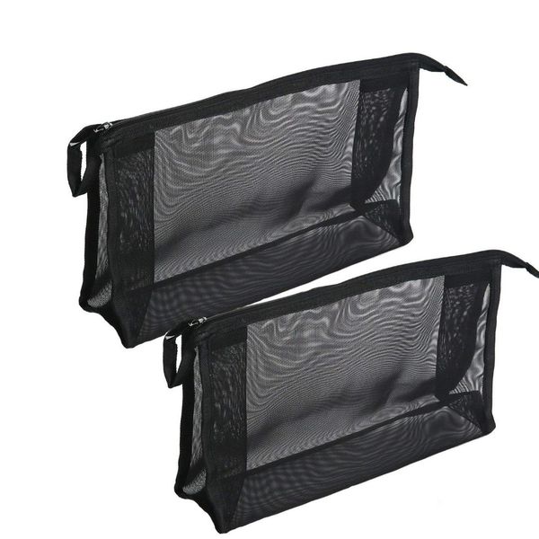 

2 piece cosmetics see through make up bag/organizer, mesh travel accessories organizer (black
