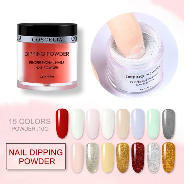

coscelia 10g dipping nail powders gradient french nail natural color holographic glitter for art no need lamp cure manicure, Silver;gold