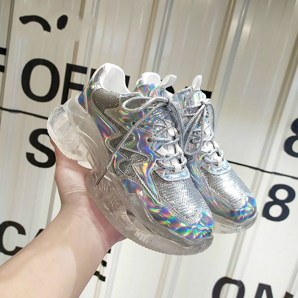 

2019 silver fashion sports shoes breathable shoes women sneakers dazzing sequins cloth crystal bottom feminino mm-72