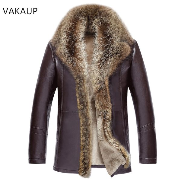 

2019 new mens sheep leather street jacket winter wool coat long leather plus velvet natural fiber thick mens clothing, Black